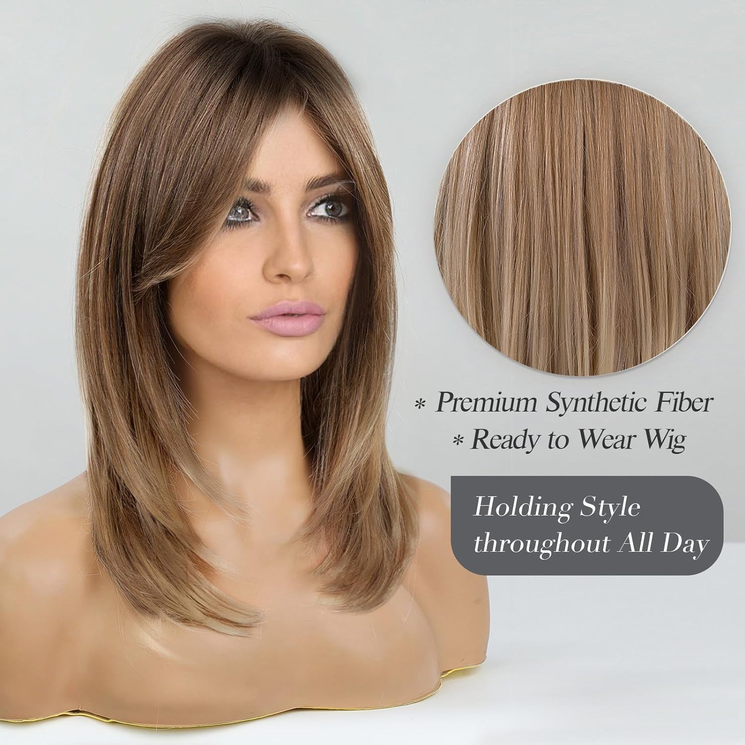 Long Layered Wigs 19 Inch Ombre Brown to Blonde with Dark Roots Synthetic Wig Hair Wigs for Women Party Wig image number 2