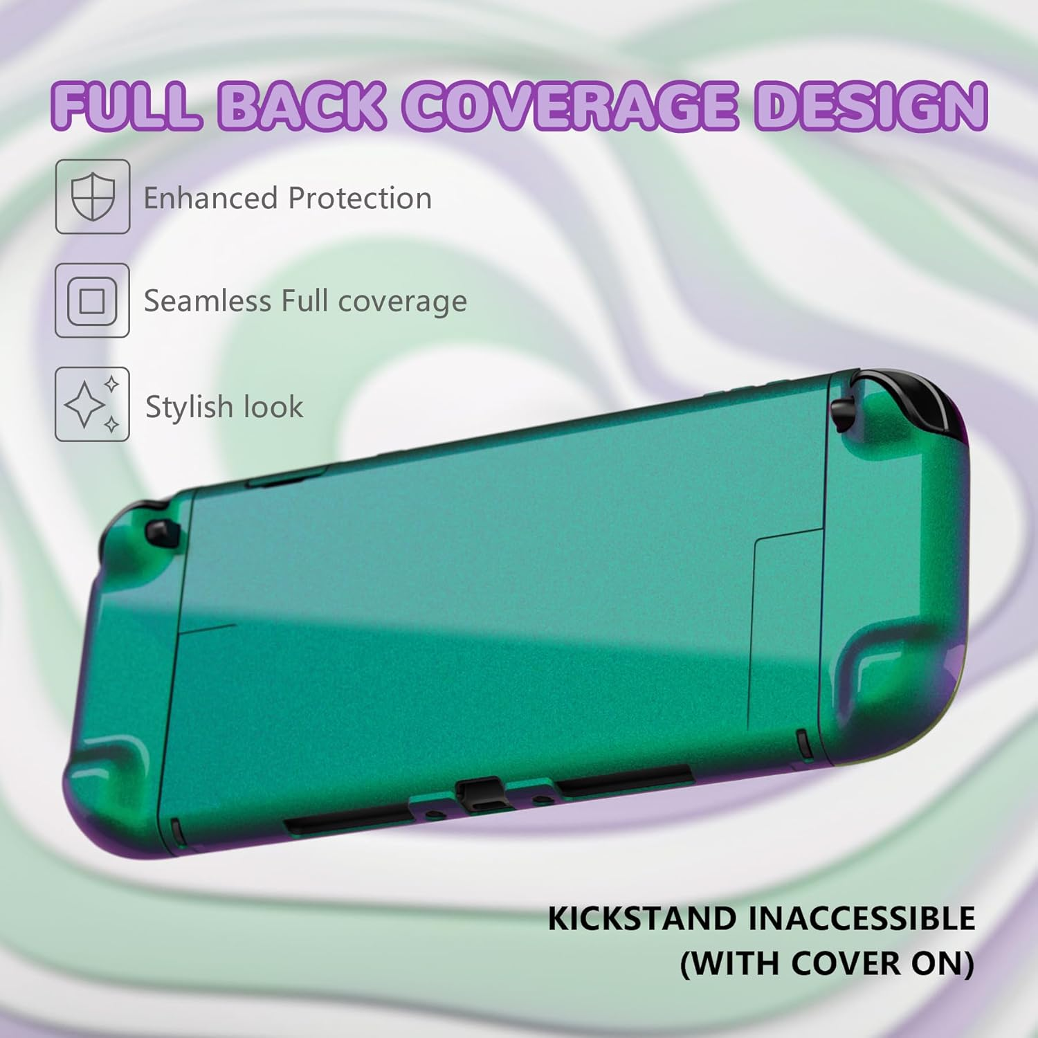 Playvital Solid Color Series Protective Case for Nintendo Switch 2, Anti-Scratches Hard Shell Dockable Grip Cover with Extra Foldable Stand & Thumb Grips for Nintendo Switch 2 - Chameleon Green Purple image number 6