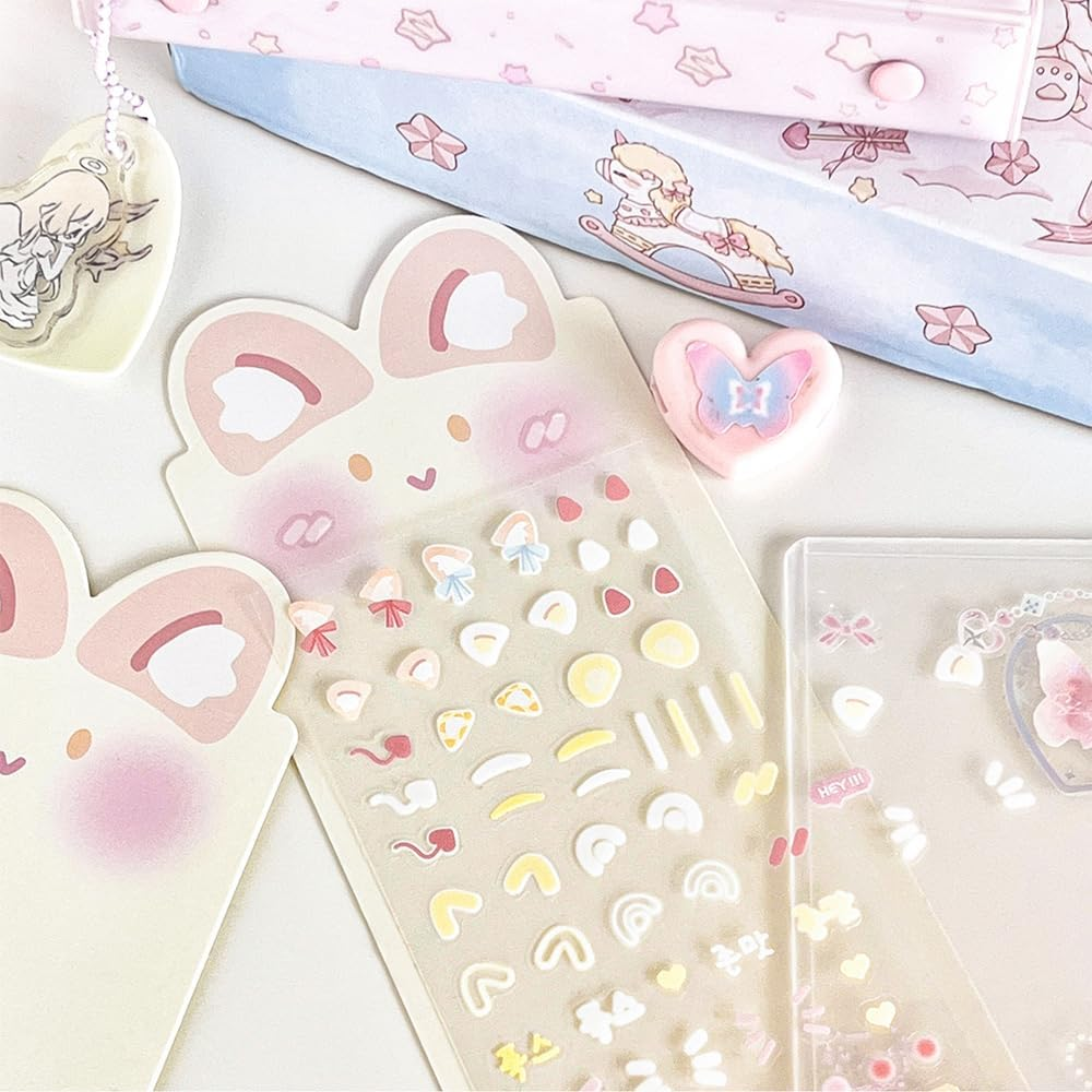 4Sheets Korean Deco Kpop Stickers for Photocards - Cute Kawaii Rabbit Bear Mouse Dog Ear Stickers - Sheets for Journal Scrapbook & Planner - Multiple Colors image number 6