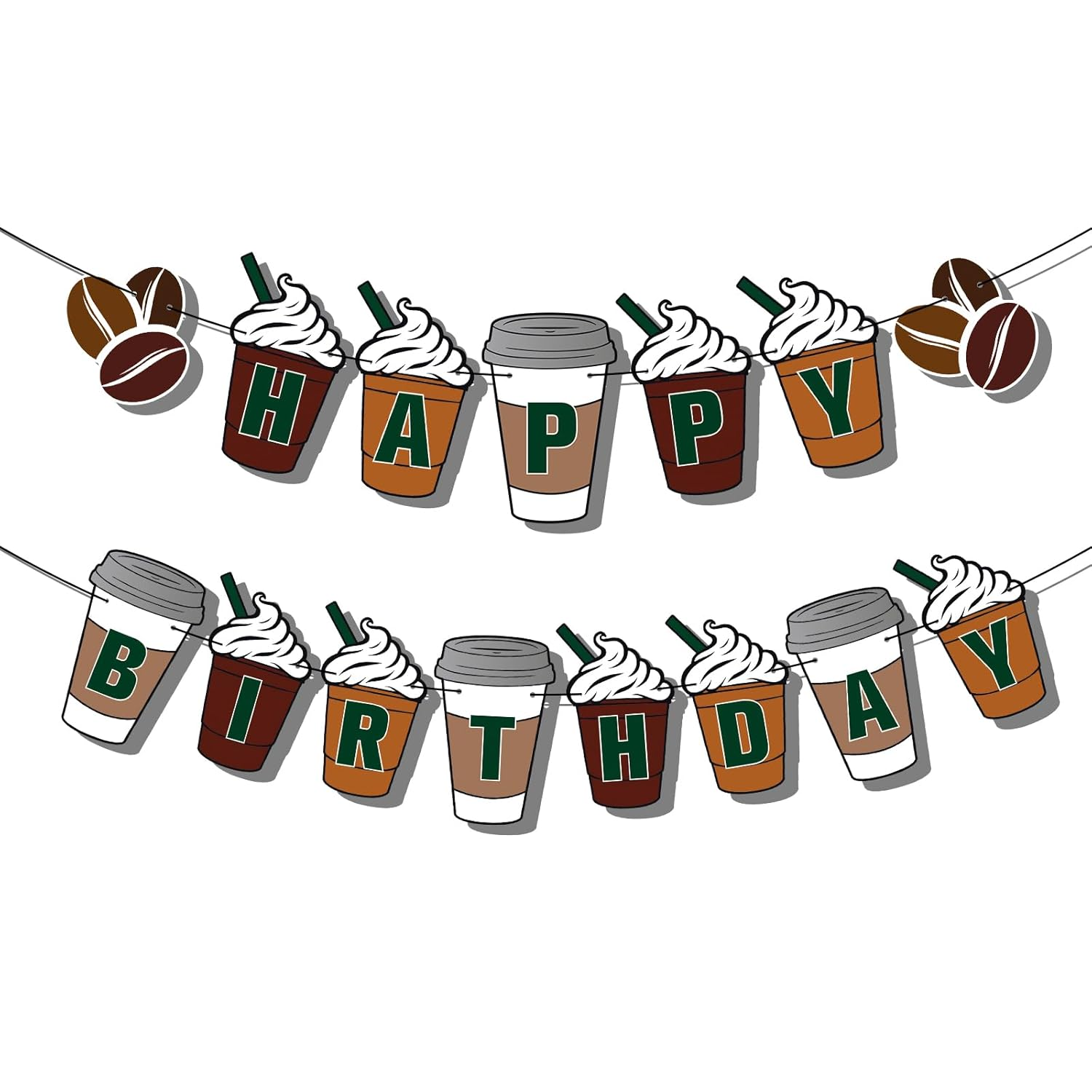 Happy Birthday Banner, Pre-String Coffee Themed Party Decorations Frappe Coffee Birthday Decorations for Coffee Party Supplies image number 5