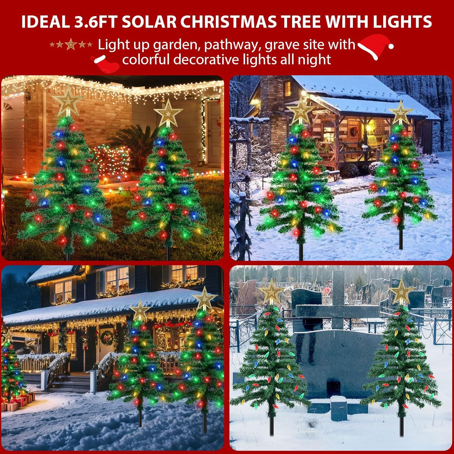Ninonly Solar Christmas Tree Light 2 Pack, 1.1M 1000Mah Solar Powered Christmas Garden Light 8 Modes Waterproof C6 Strawberry 100Leds Solar Yard Stake Pathway Lights for Christmas Outdoor Decoration image number 1