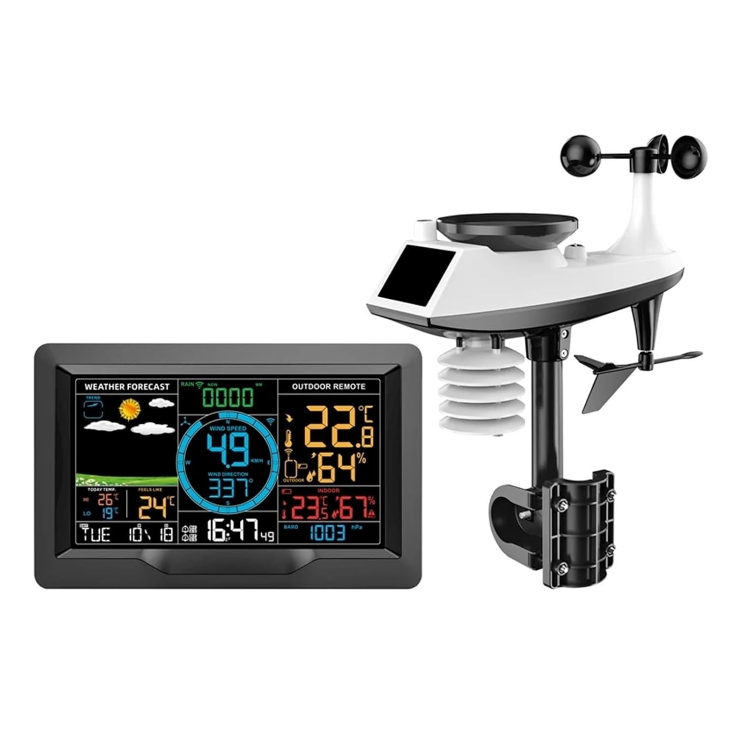 Professional Color Weather Station In/Outdoor Wireless Hygrometer Thermometer Rainfall Gauge Wind Speed Direction Forecast Clock image number 2