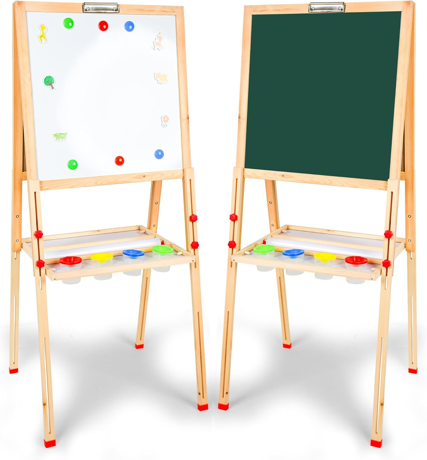 Double Sided Art Easel for Kids Easel with Magnetic Whiteboard & Chalkboard, Adjustable （80Cm-146Cm ,55*55Cm）Standing Wooden Children'S Painting Easel with Paper Roll for Toddlers 2-8 Years Art Easel image number 4