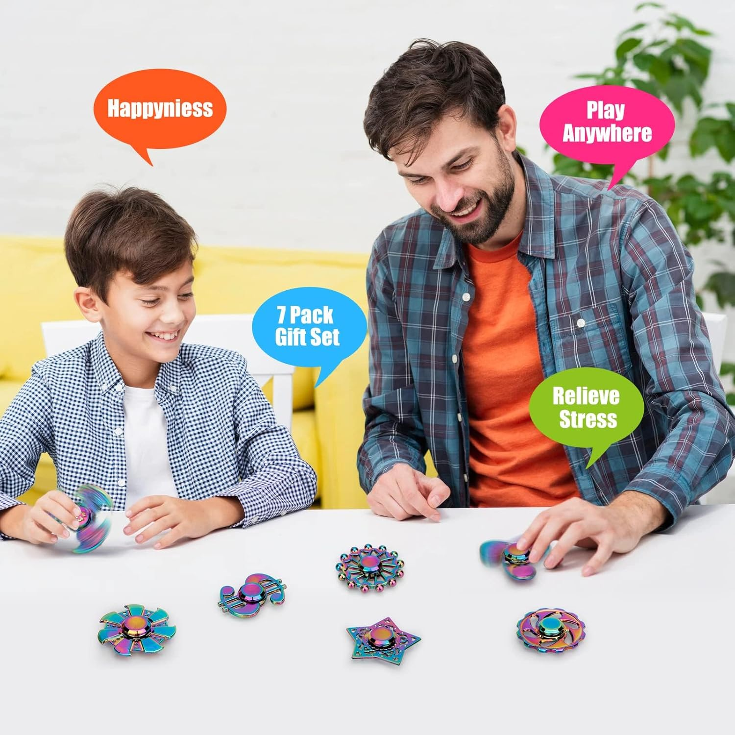 Metal Fidget Spinner Toy for Kids Adults, 7 PCS Fidgit Finger Hand Metal Spinner Desk Sensory Gifts Goodie Bag Fillers, anti Anxiety Stress Relief Toys Stocking Stuffer Party Favors Supplies