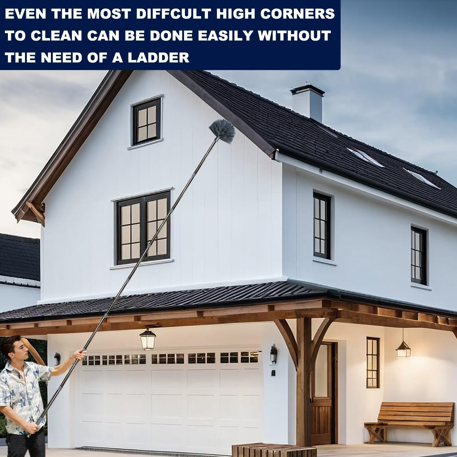 20+ Feet High Reach Duster Kit with 3-14 Ft Extension Pole for Cleaning Fan, Spider Web, High Ceiling, Blinds, Furniture, Cars - Cobweb Microfiber Duster // Outdoor & Indoor Extendable Duster image number 5