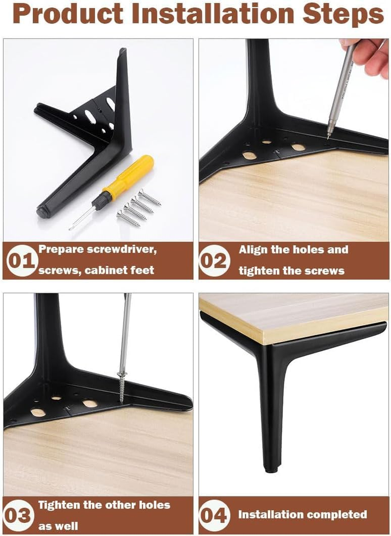 Furniture Leg Metal Set of 4, Black Modern Iron Diamond Triangle Furniture Feet DIY Alternative Suitable for Cabinets Cupboards Sofa Chairs Ottomans Desks Etc. (Black, 18Cm) image number 3