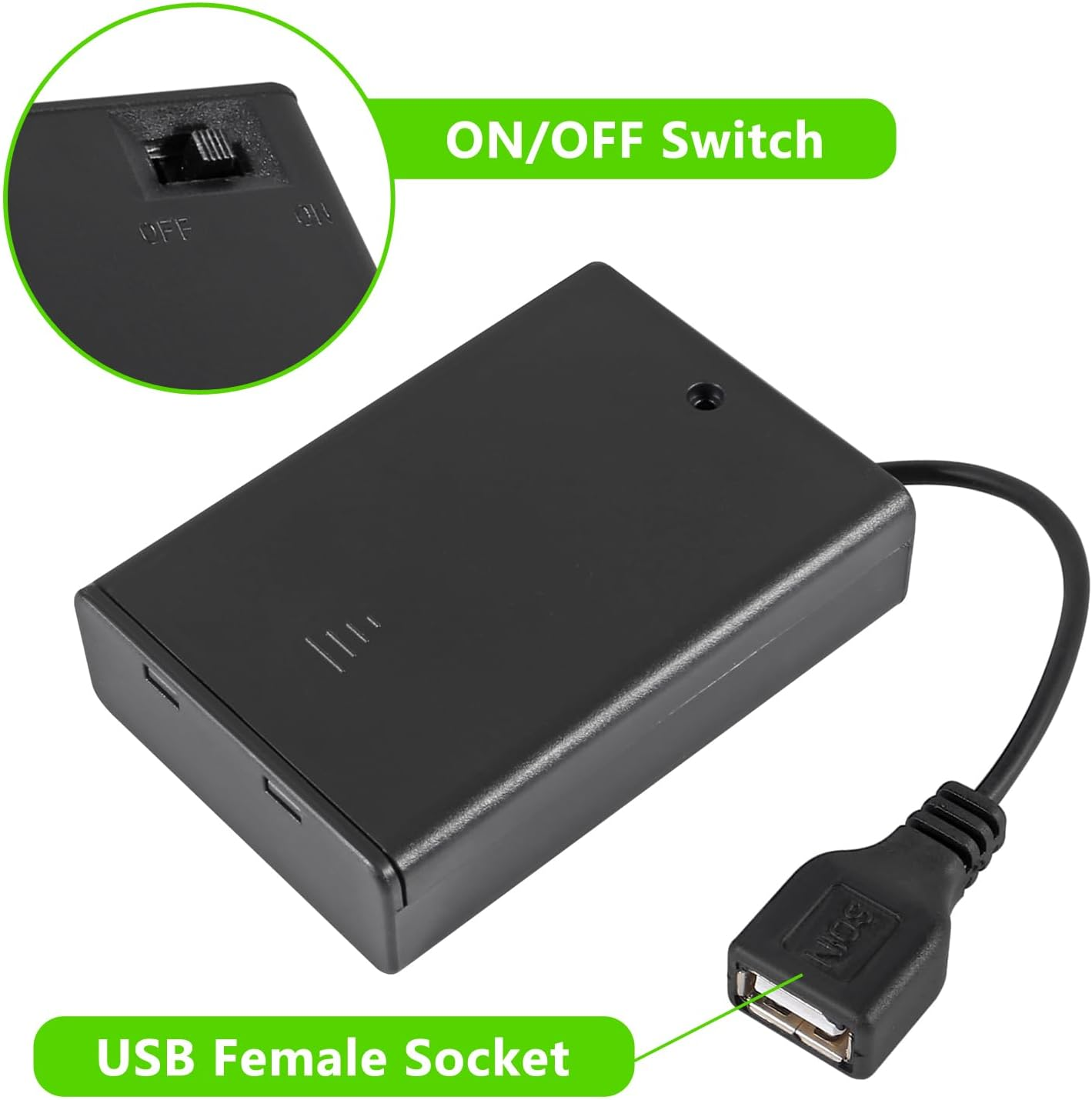 4PCS 3 Slots AA Battery Holder AA Battery Box 4.5V AA Battery Case USB Power Port with Cover On/Off Switch USB Female Socket for Battery Building Block Led Light Kit image number 2