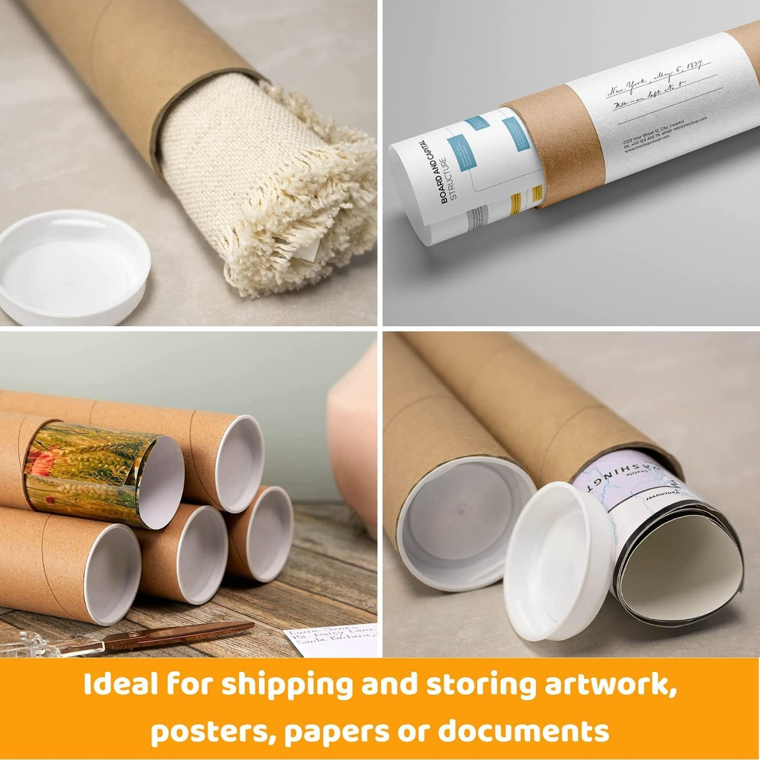 1Pc Cardboard Poster Tube for Mailing Tube Mailer,Kraft Mailing Tube with Cap,Mailing Tube with Plastic Cap,Round Cardboard Postal Tube with Cap image number 3