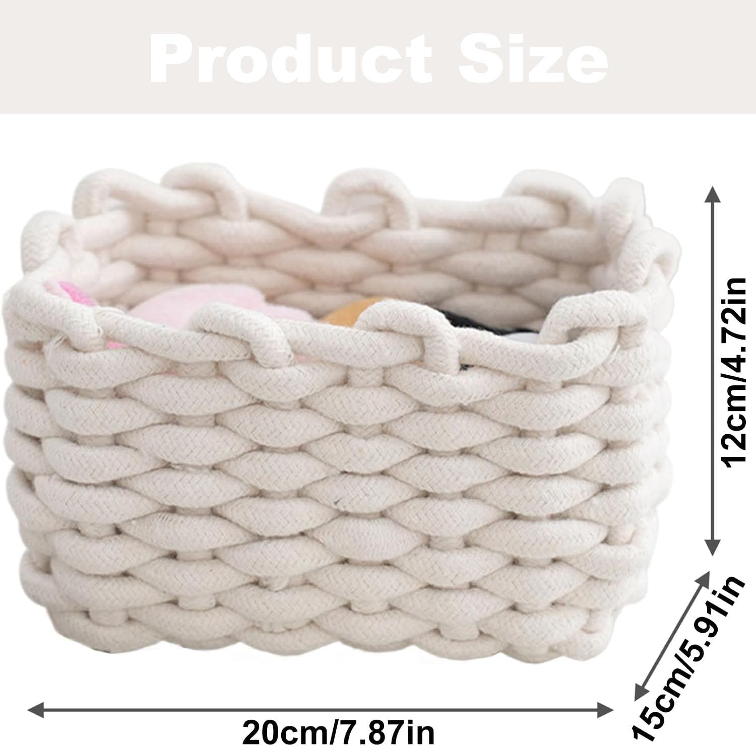 Small Natural Cotton Rope Woven Baskets for Organization,Ideal as Cat and Dog Toy Baskets, Bathroom Makeup, Toy, Sock Storage Bins(Off White,2)