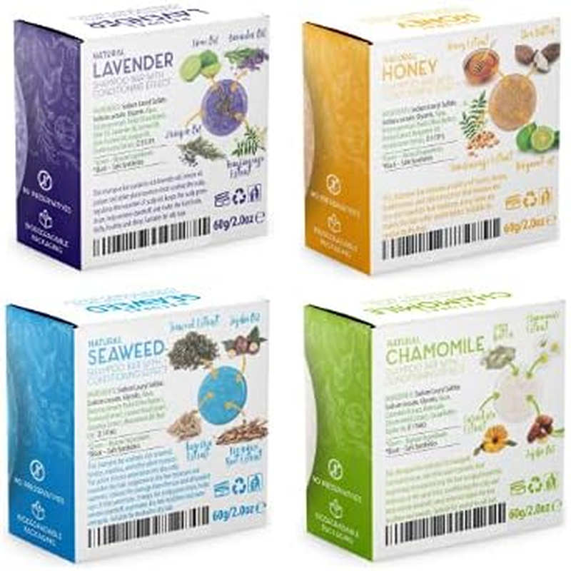 Solid Shampoo Bar and Conditioner Effect Hair Soap &ndash; 4 Pack Natural Shampoo Bars for Hair with Plant Based Essential Oils and Eco Friendly Zero Waste Biodegradable Packaging image number 4