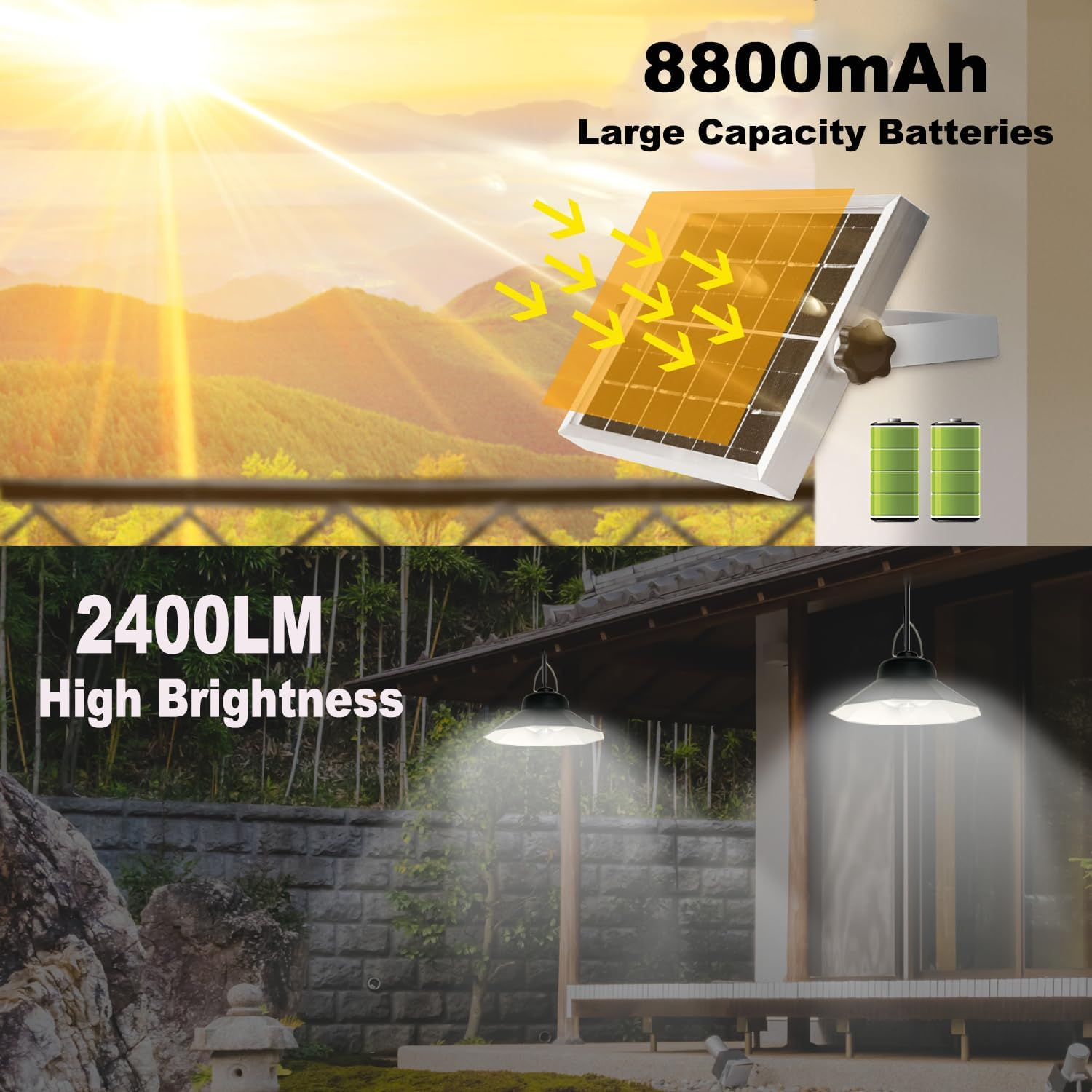 Solar Pendant Lights with Dual Lamp Outdoor Indoor, Motion Sensor Solar Shed Light Daytime Working 3 Colors Solar Powered Security Light with Remote for Gazebo Backyard Home Barn Shed Tent image number 3