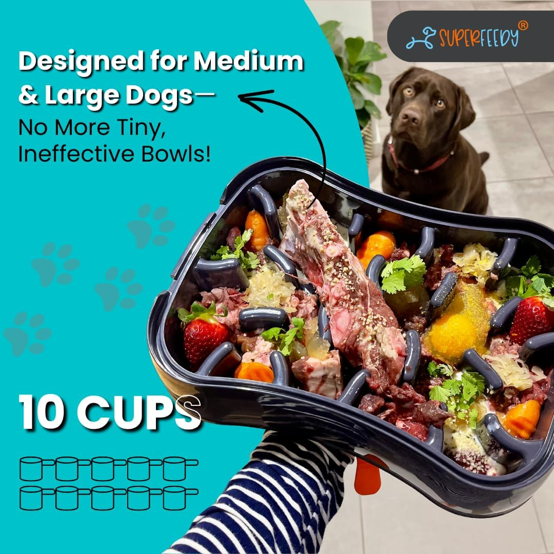Super Feedy Slow Feeder Dog Bowls & Lick Mat - 4-In-1 Dog Bowl - Dog Slow Eating Bowl - Bpa-Free, Food Grade Silicone Slow Dog Feeding Bowl - Slow Eating Pet Bowl for Fast Eaters - Red-Teal - Red Bowl  Teal Lick Mat image number 3