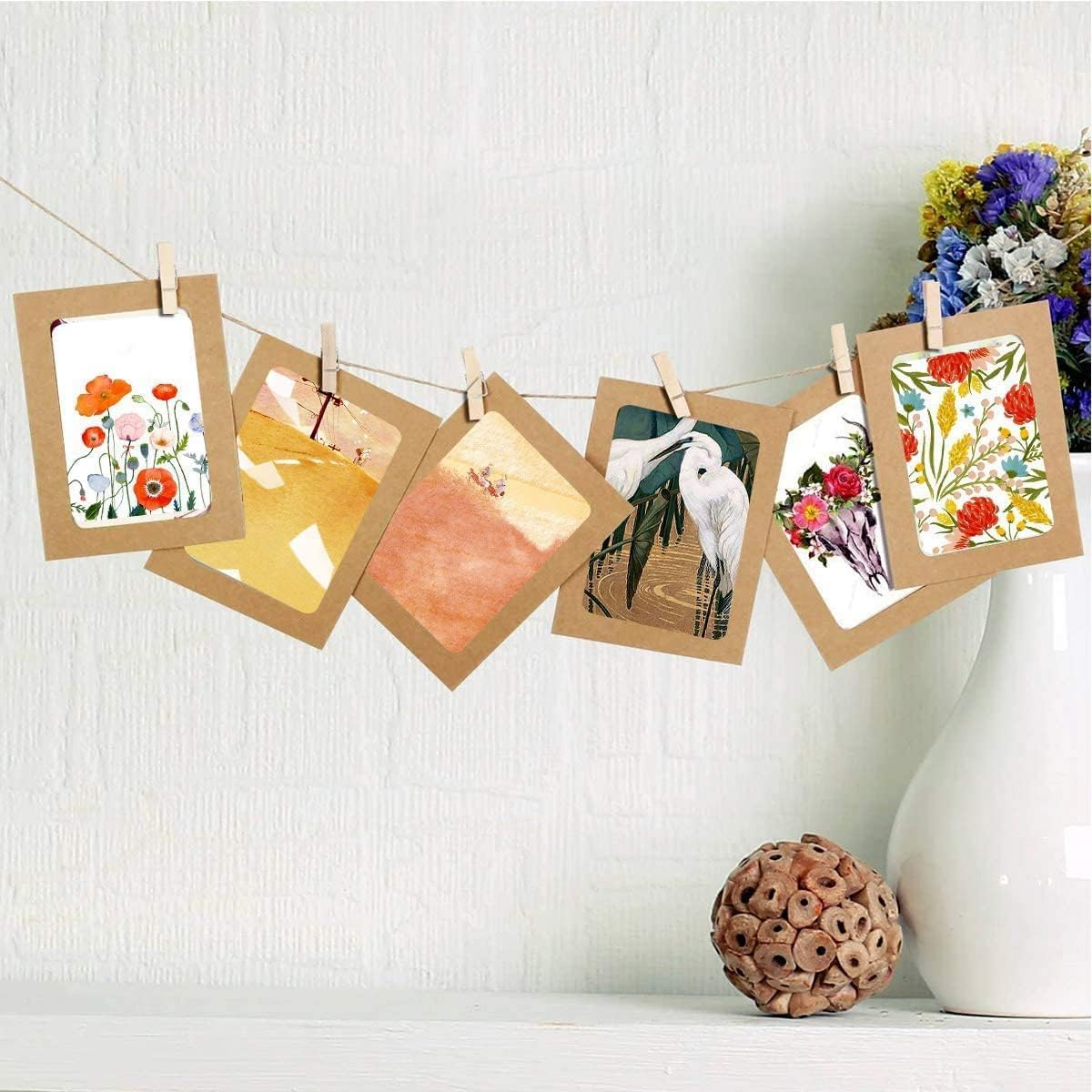 30 PCS Paper Picture Frames Holds 4 X 6 Inch Photos Cardboard Picture Frame with Wood Clips and Jute Twine for Home, Office,School Wall Decor Hanging Display (3 Colors) image number 1