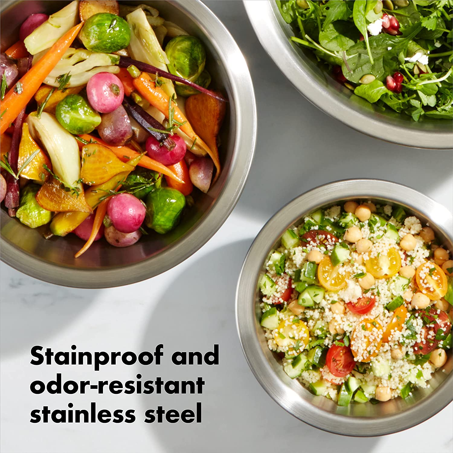 OXO Good Grips 3-Piece Stainless-Steel Mixing Bowl Set, White image number 5