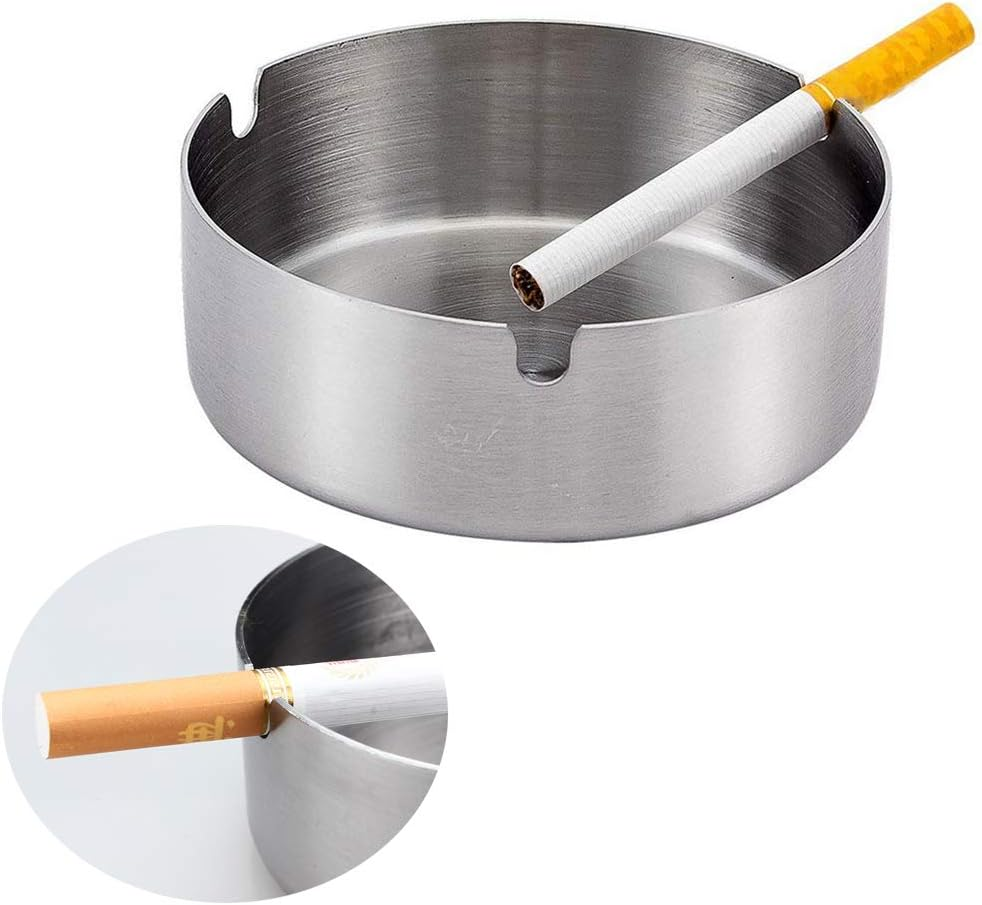 Pack of 4 round Stainless Steel Cigarette Ashtray Set for Outdoor and Home (Medium) image number 5