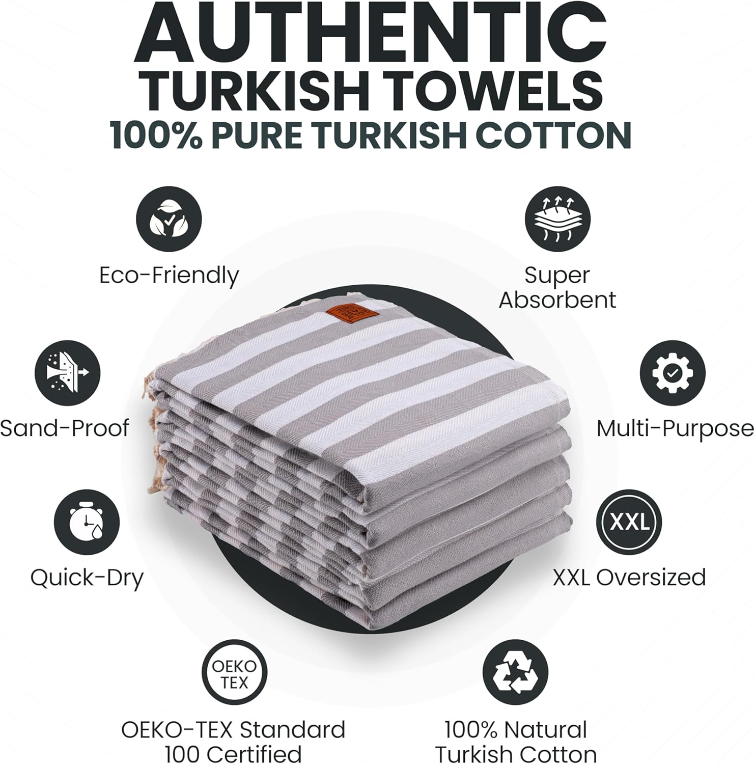 Gold Case Set of 5 XXL Smyrna Turkish Cotton Bath Beach Hammam Towels Peshtemal Towel Throw Blanket, Cotton, Grey, Xx-Large