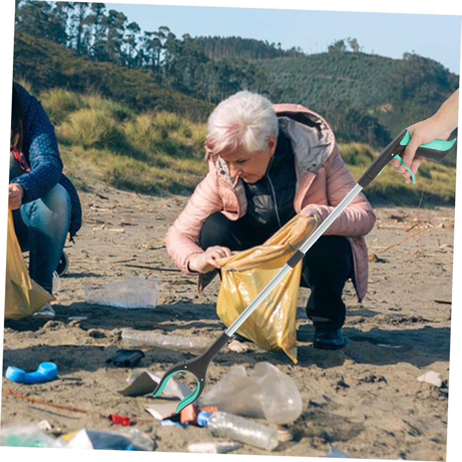 ERINGOGO Foldable Trash Grabber with Antislip Claw Ergonomic Long Reach Pickup Tool for Seniors and Elderly Portable Garbage Pick up Stick for Reach Areas Compact Extender Gripper Tool image number 2