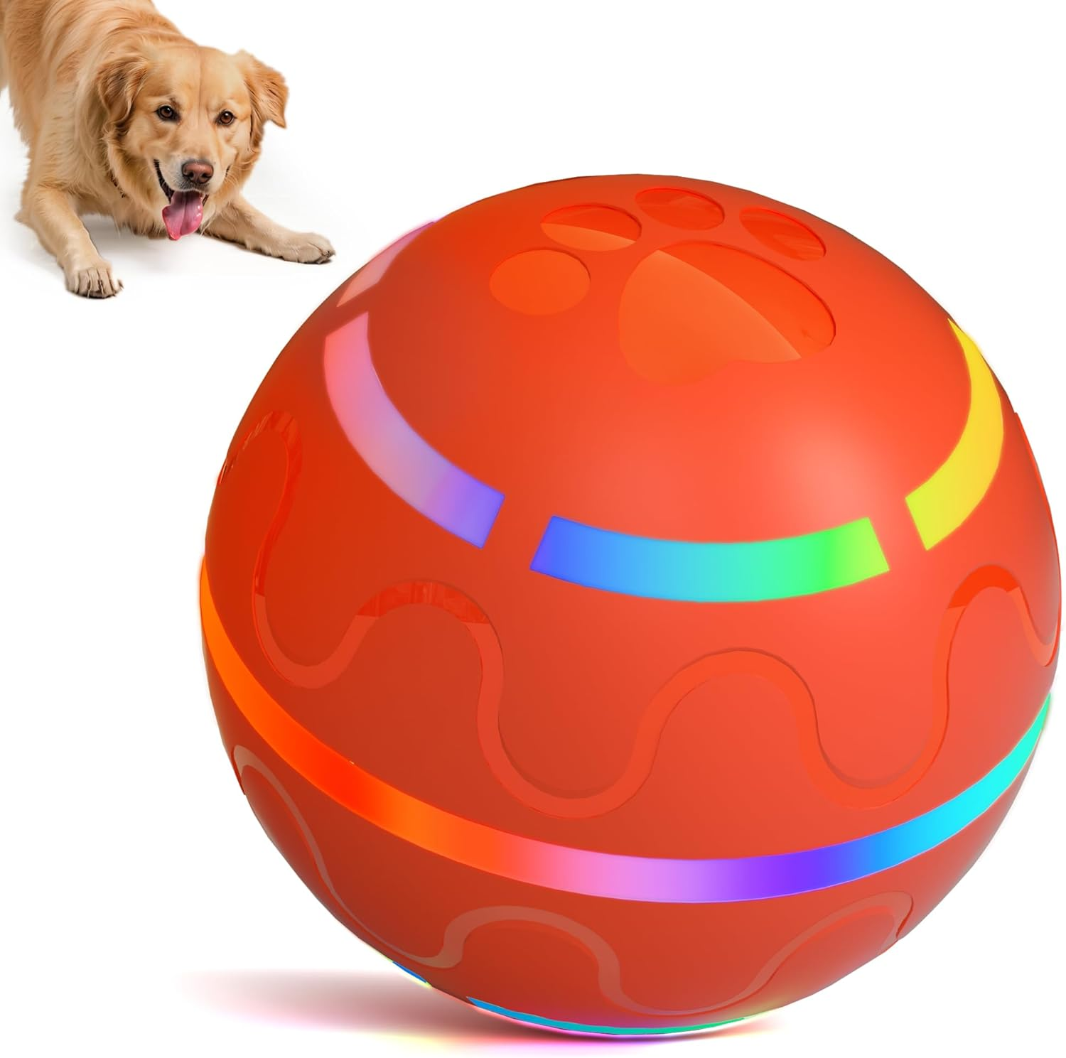 LOVELEDI Interactive Dog Toys - Tough Dog Ball Chew Toy, Automatic Motion Activated Interactive Pet Toys for Small/Medium/Large Dogs for Indoor/Outdoor Boredom Enrichment, USB Rechargeable, Orange image number 4