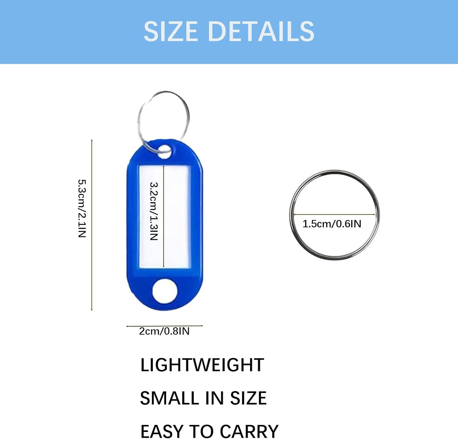 50 Pcs Plastic Key Tags, 10 Color Identifiers Key Ring Tags Chain,Label for Name,Office Key Labels for Luggage,Pets image number 2