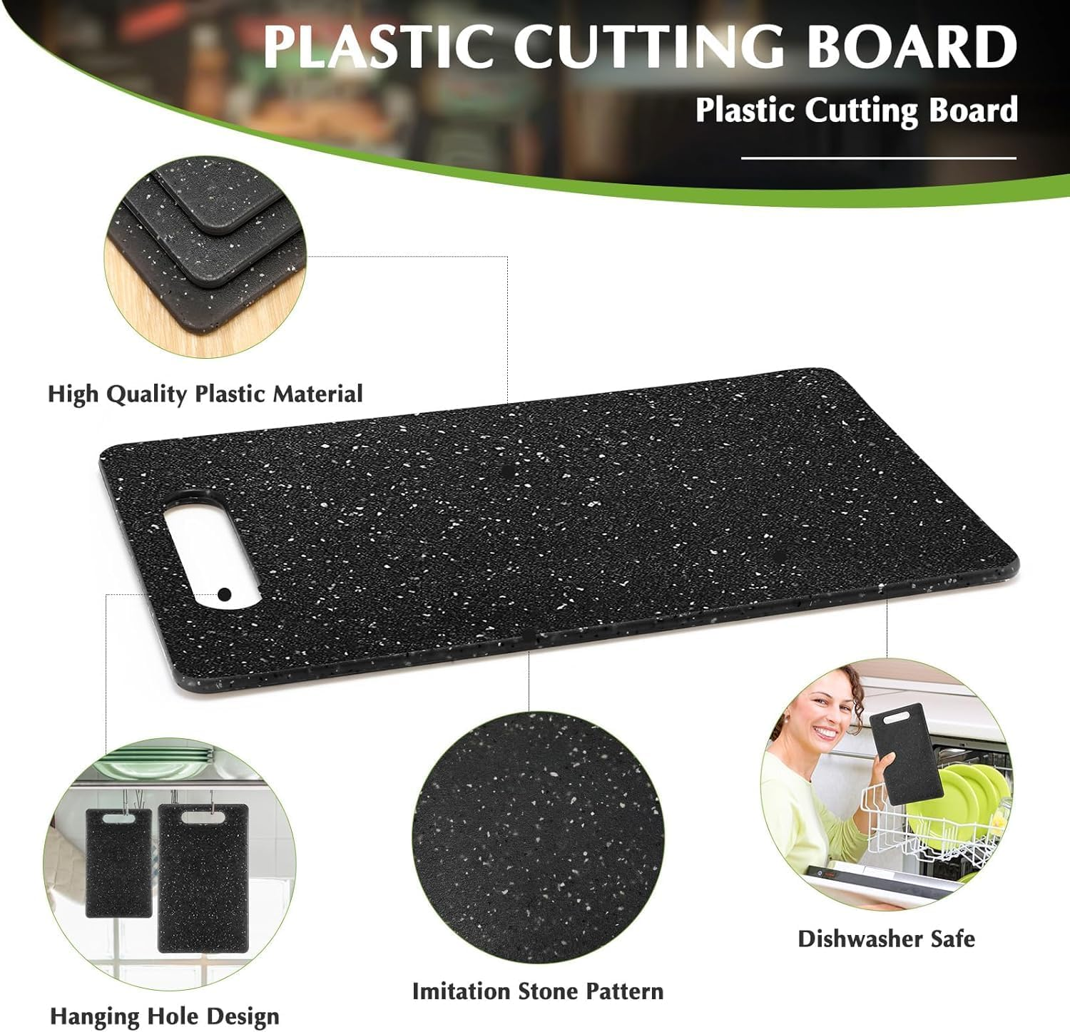3-Piece Chef Chopping Board Set,Cutting Board Set for Kitchen,Easy Grip Handle Dishwasher Safe Cutting Boards for Food Fruits Vegetables Home,Bpa-Free Plastic,Black image number 5