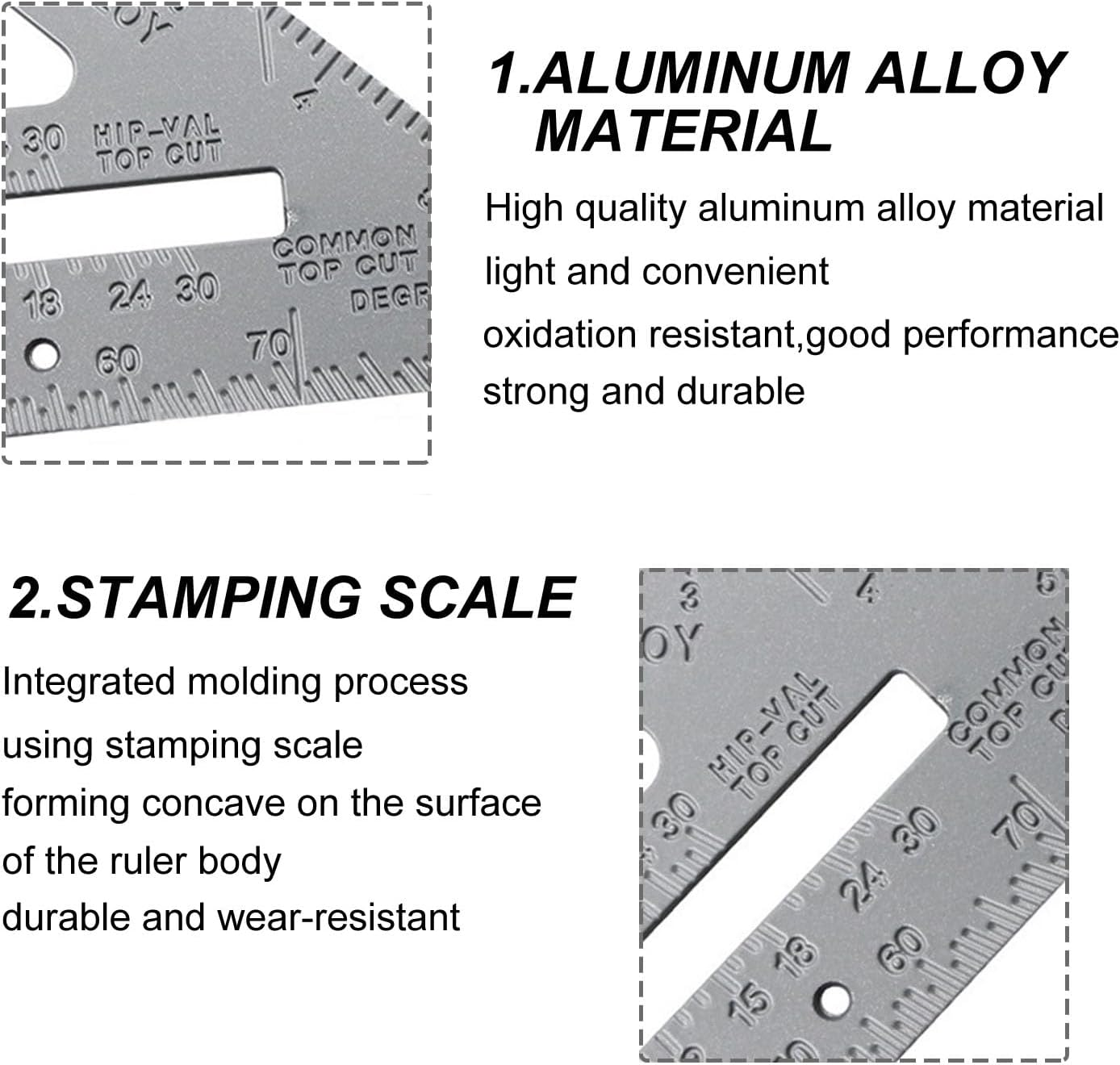 7" Triangle Ruler Protractor Measuring Tool, Aluminum Square Carpenter Layout Angle Ruler Tool for Woodworking and Carpentry image number 1