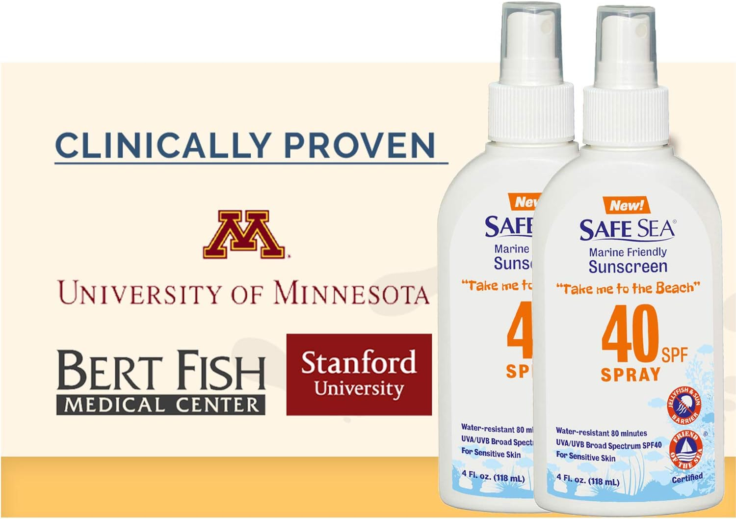 Safe Sea SPF40+ Spray 4Oz. Safe Sea Anti-Jellyfish Sting Protective Lotion Sunscreen, Reduce Sea Lice Stings, Jellyfish Stings and Fire Corals. Eco-Friendly and Reef-Safe Sunscreen (40-SPD 2 PACK) image number 4