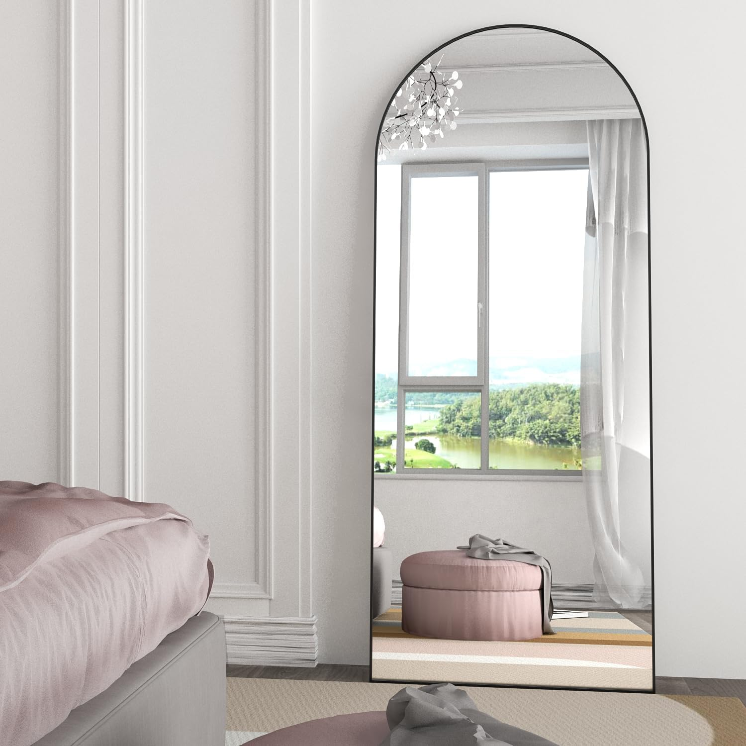 Arch Full Length Mirror Arched Floor Mirror 165 X 60Cm with Stand Large Wall Mirror Full Body Mirror Black Standing Hanging or Leaning against Wall for Bedroom Entry, Bedroom, Living Room image number 2