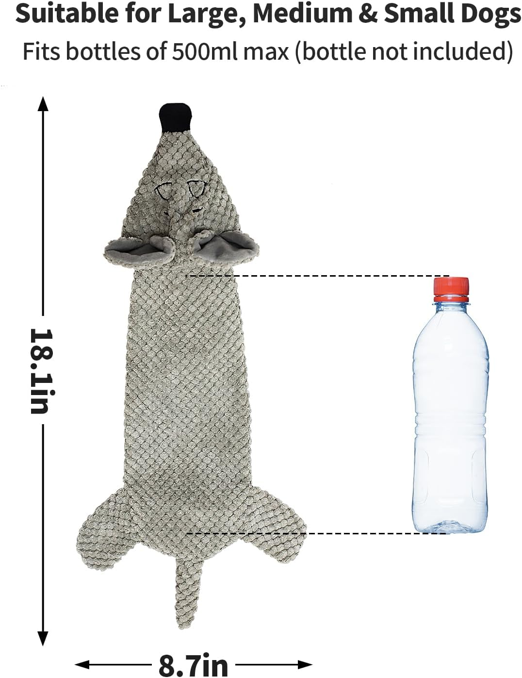 Squeaky Dog Toys with Bottle Pocket, No Stuffing Plush Crinkle Dog Toy for Small Medium Large Dogs, Interactive Puppy Teething Chew Toy&ndash; Water Bottle Not Included(Mouse) image number 4