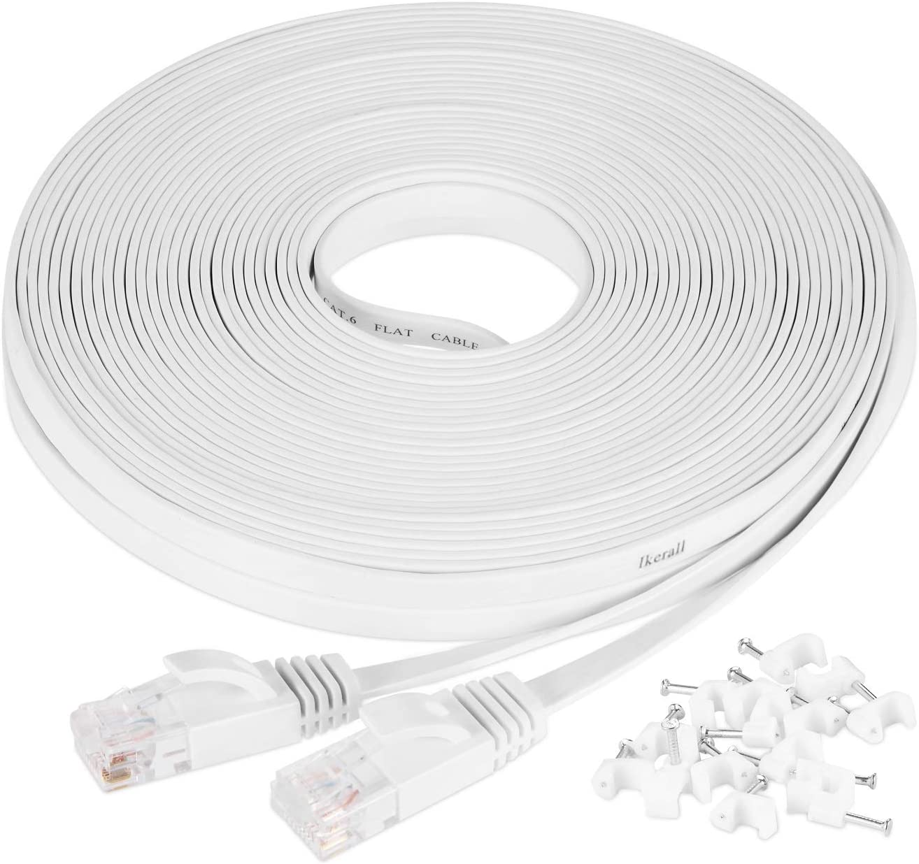 Ethernet Cable Cat6 7.6M / 25Ft White - Flat Network LAN Patch Cords &ndash; Solid Cat6 High Speed Computer Internet Wire with Clips & Rj45 Connectors for Router&ndash; Faster than Cat5E/Cat5 image number 2