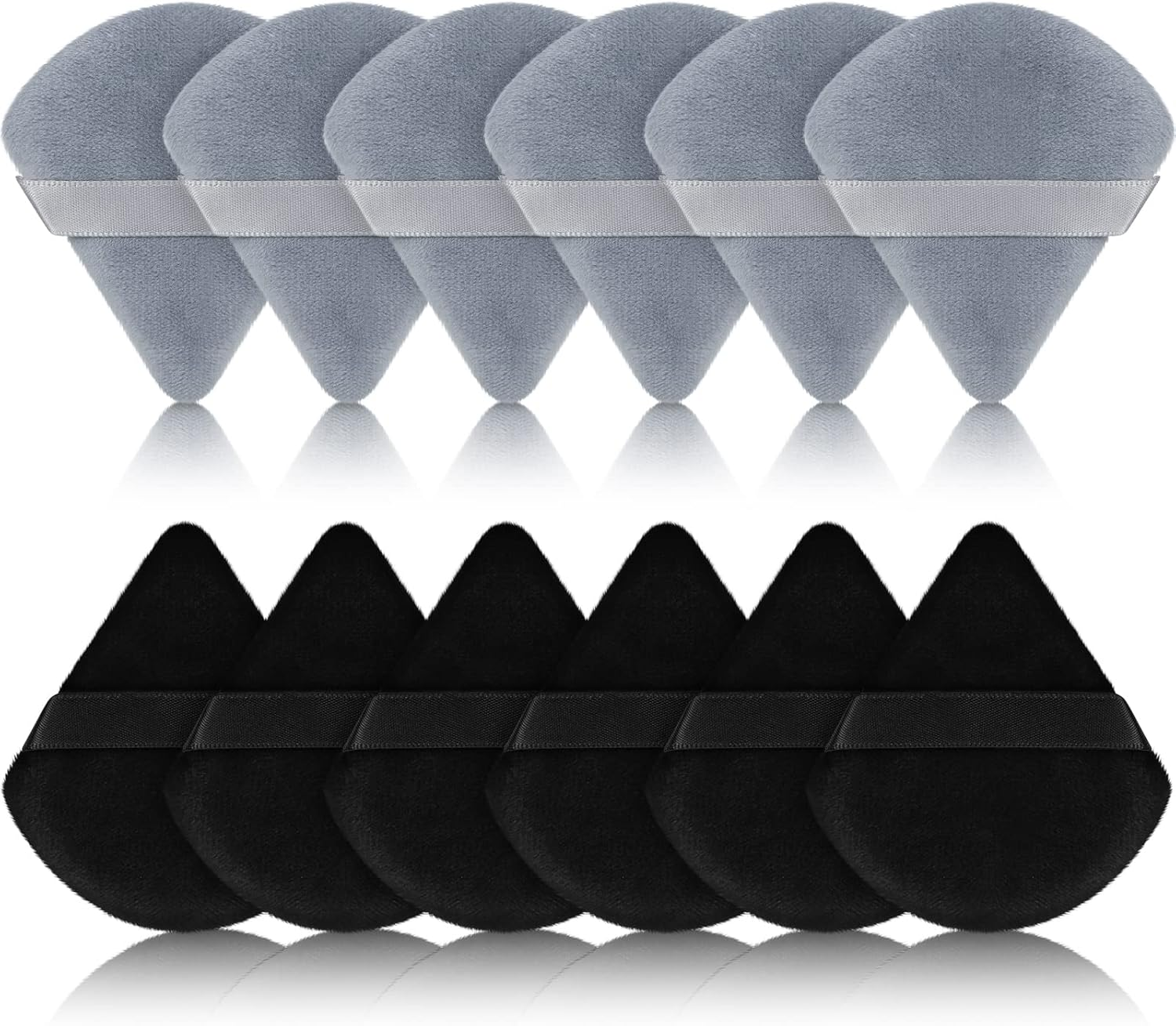 Maitys 12 Pcs Powder Puff Triangle for Face Makeup Cosmetic Loose Powder Puff Velour Soft Body Washable Reusable Foundation Sponge Wet Dry Makeup Tool for Women(Small,Black, Gray)