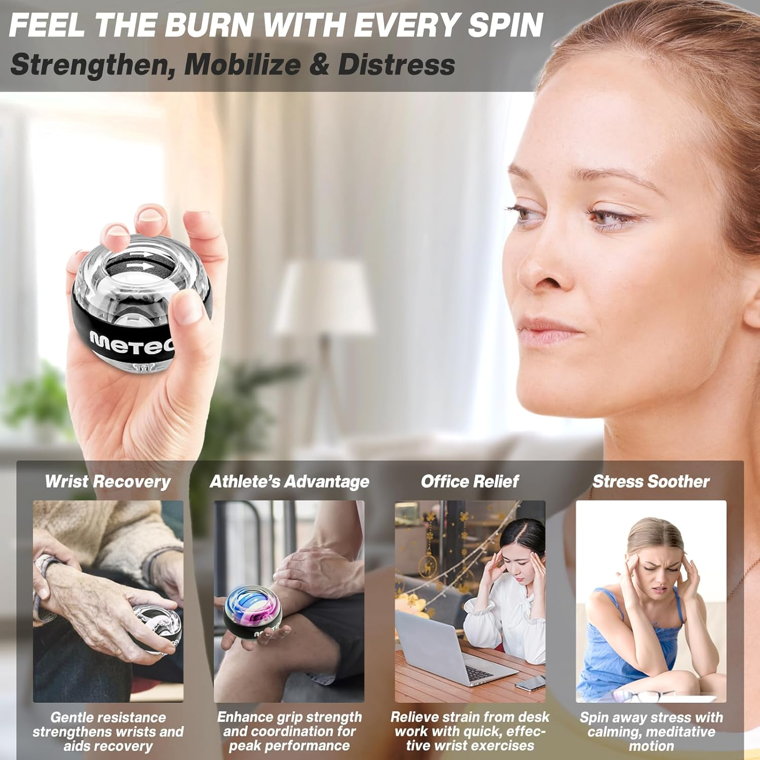 METEOR Wrist Trainer Ball &ndash; Auto-Start Gyroscopic Wrist Strengthener, Forearm Exerciser for Strengthening Arms, Fingers &ndash; Portable Gyro Ball with Colorful Lighting image number 1