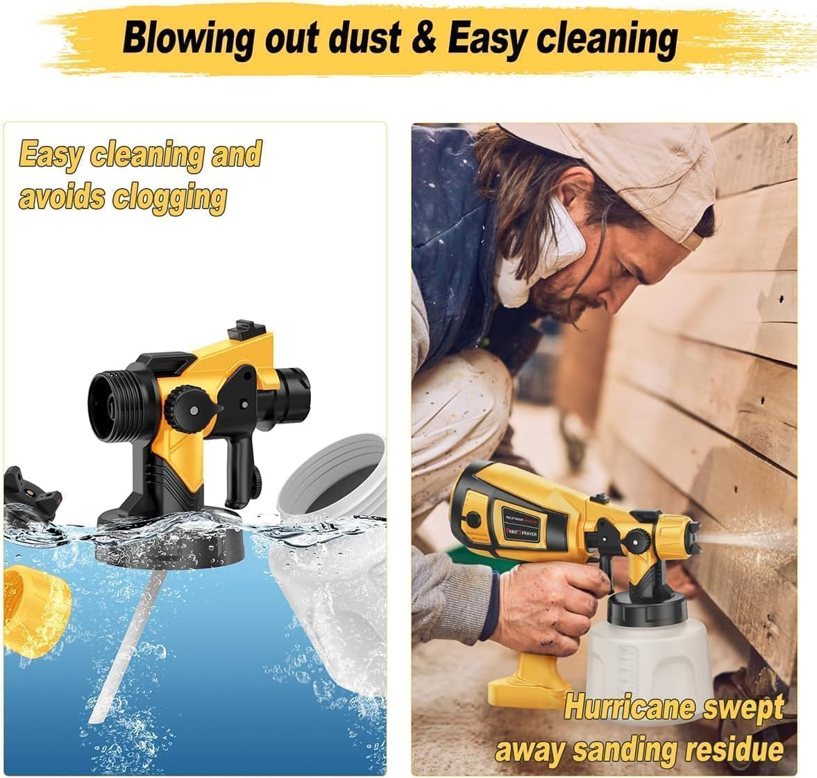 Paint Sprayer Tool, 850W High Power Electric Spray Paint Gun, Adjustable Spray Width Knob, 1400ML Container, 4 Nozzles and 3 Patterns, Easy to Clean for Furniture Cabinets House Painting Gold (Yellow) image number 3