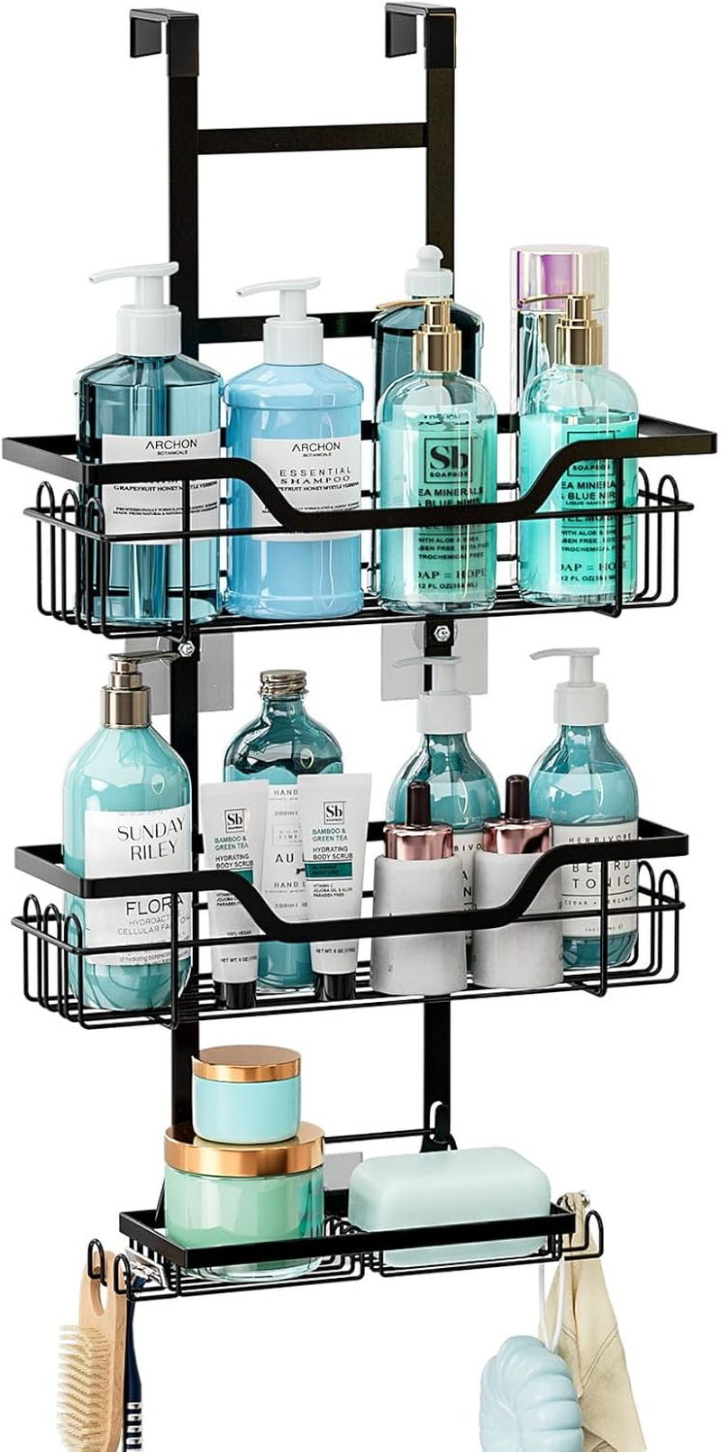 POPULUSL over the Door Shower Caddy, 3 Tier No Drilling Shower Storage with Hooks for Razor and Sponge, Rustproof Bathroom Shower Storage Rack Basket, Easy to Install image number 3