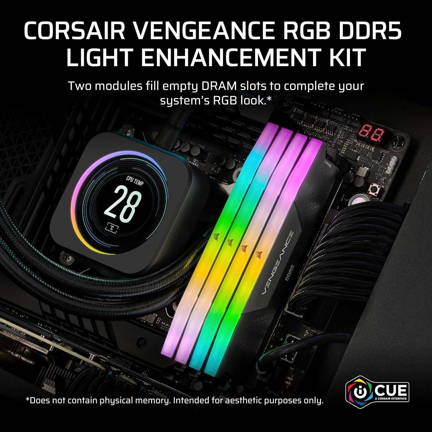 CORSAIR Vengeance RGB DDR5 Light Enhancement Kit &ndash; 2X Modules &ndash; 0GB RAM &ndash; CORSAIR Icue Compatible &ndash; Black image number 2