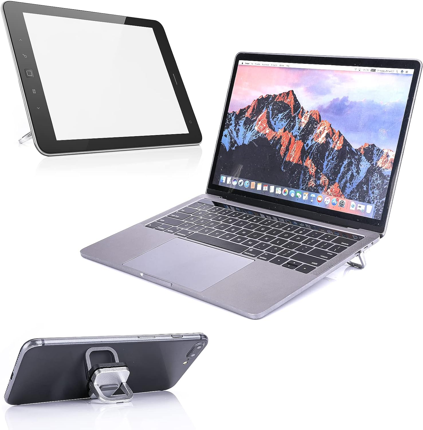 Abeillo 2PCS Portable Keyboard Riser, Self-Adhesive Mini Laptop Stand Invisible Computer Keyboard Stand for Desk, Laptop Feet Compatible with Pro/Air, Lenovo, Surface (Silver) - Black image number 4