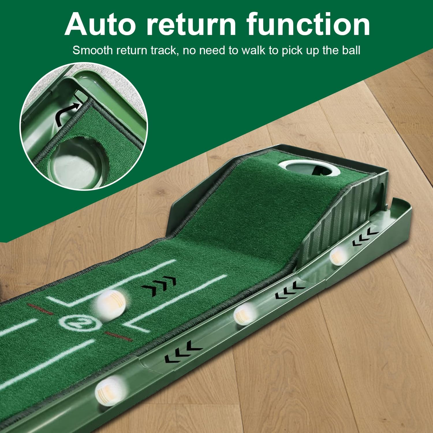 Golf Putting Mat,Indoor Putting Green Set with Ball Return System and 2 Balls,Training Equipment at Home or Office，Suitable to Birthday/Golf Lover