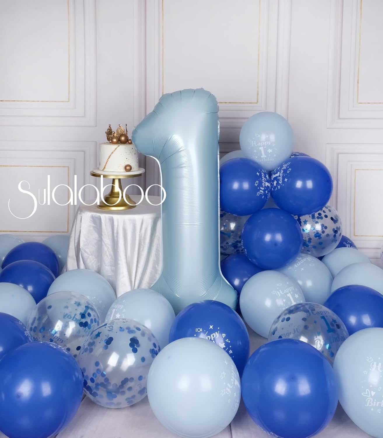 SULALABOO 40Inch Light Blue Number 1 Balloon Large Helium Baby Blue Number Balloons 0-9 Giant Digital 0Th Foil Mylar Big Party Balloon for Boy Birthday Party Anniversary Graduation Decorations image number 5