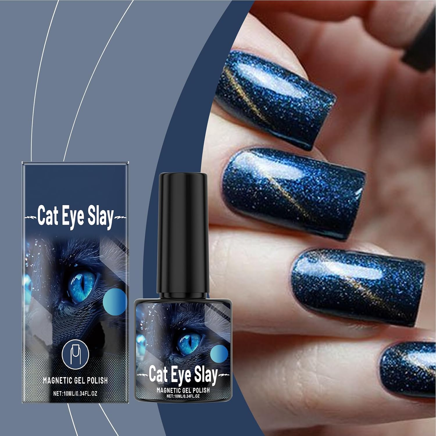 Black Blue Magnetic Gel Polish - Holographic Nail Art Gel, Glitter Shine Nail Varnish, Iridescent Cat'S Eye UV Gel, Cosmic Colour Polish, Nail Styling for Women, Chinese Ne image number 1