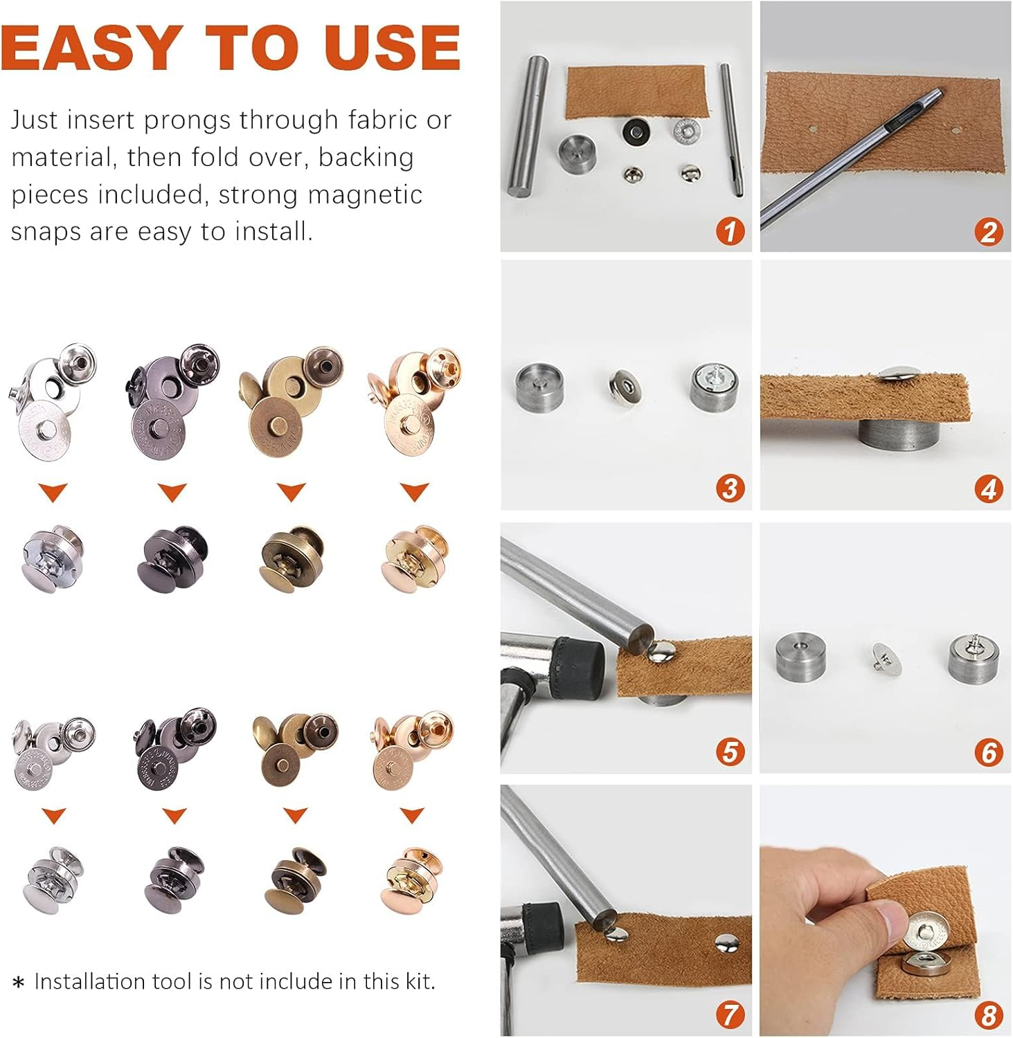 Tanstic 72 Sets 14Mm and 18Mm 4 Color round Magnetic Snap Sets, Strong Magnetic Button Clasps Double-Sided Magnetic Leather Snaps for Clothes, Jackets, Jeans Wears, Bracelets, DIY Craft Sets image number 6