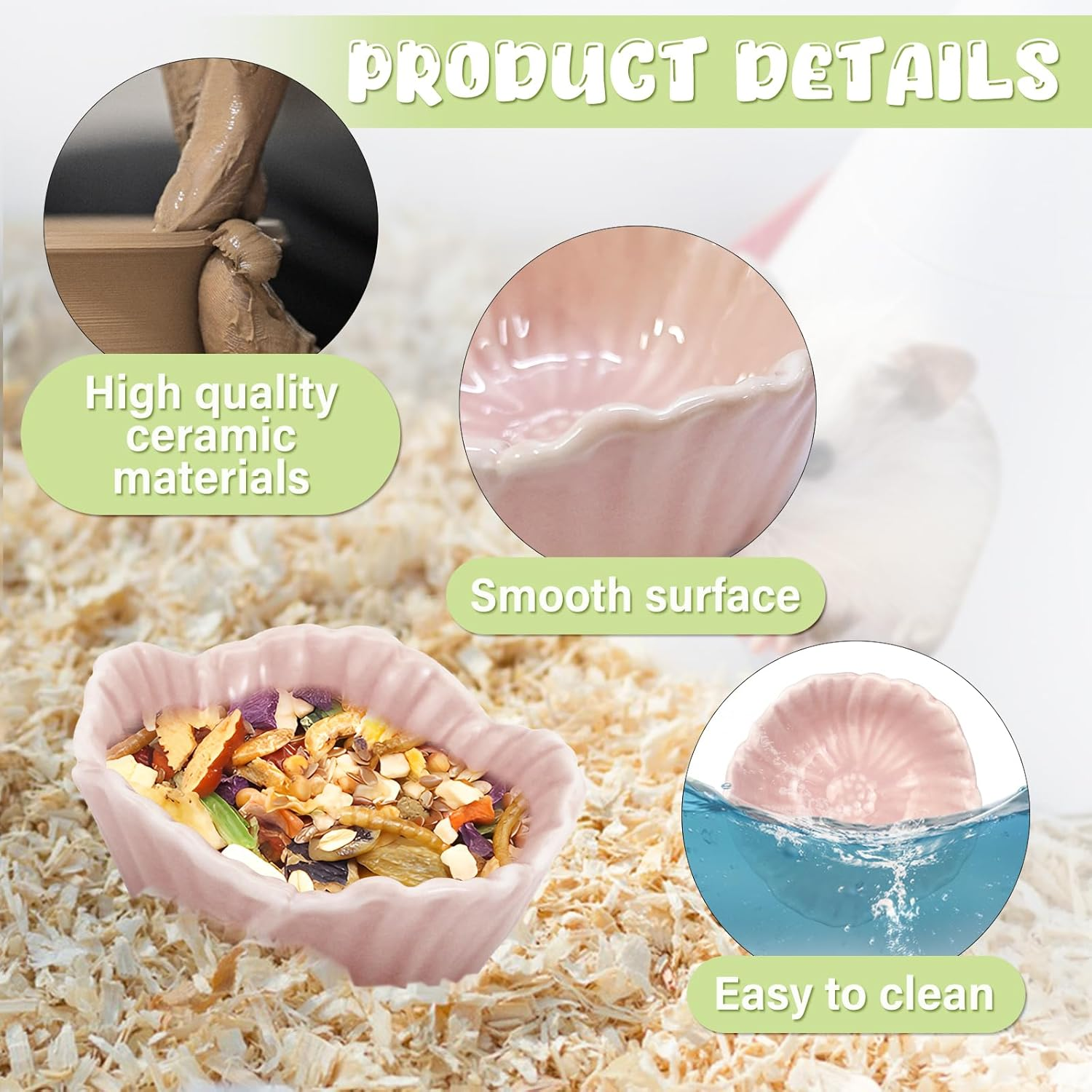 Small Ceramic Hamster Bowl, Easy to Clean anti Flipping Hamsters Food and Water Bowl, Small Animal Bowls for Dwarf Hamster, Parrots (Yellow+Green, S,2Pcs) image number 2