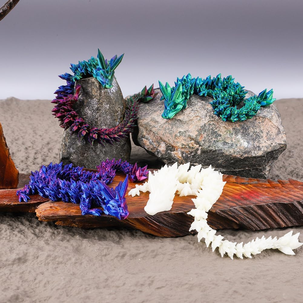 3D Printed Crystal Dragon Fidget Toy, Flexible Articulated 4PCS Animal Decor (4-Piece Set-A) image number 1