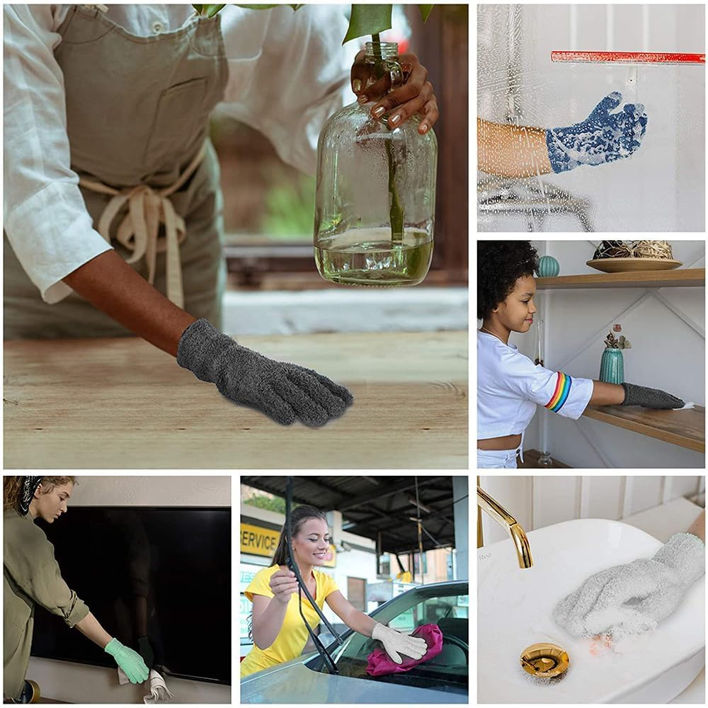 2 Pairs Microfiber Dusting and Cleaning Gloves for Indoor Plants, Blinds, Furniture, House，Cars，Glass image number 1