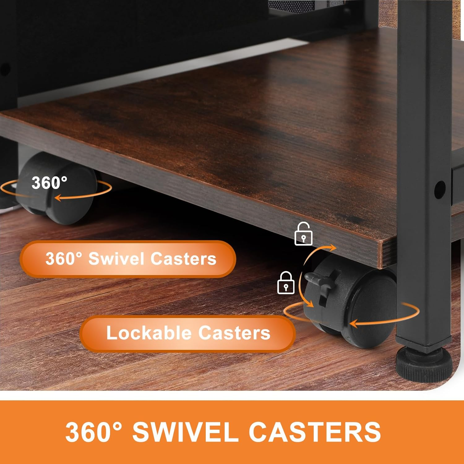 Kisfam Printer Stand with Filing Cabinet, USB Charging Station, 4 Open Shelves, Adjustable Height & Mobile Casters for Office/Home Use image number 2