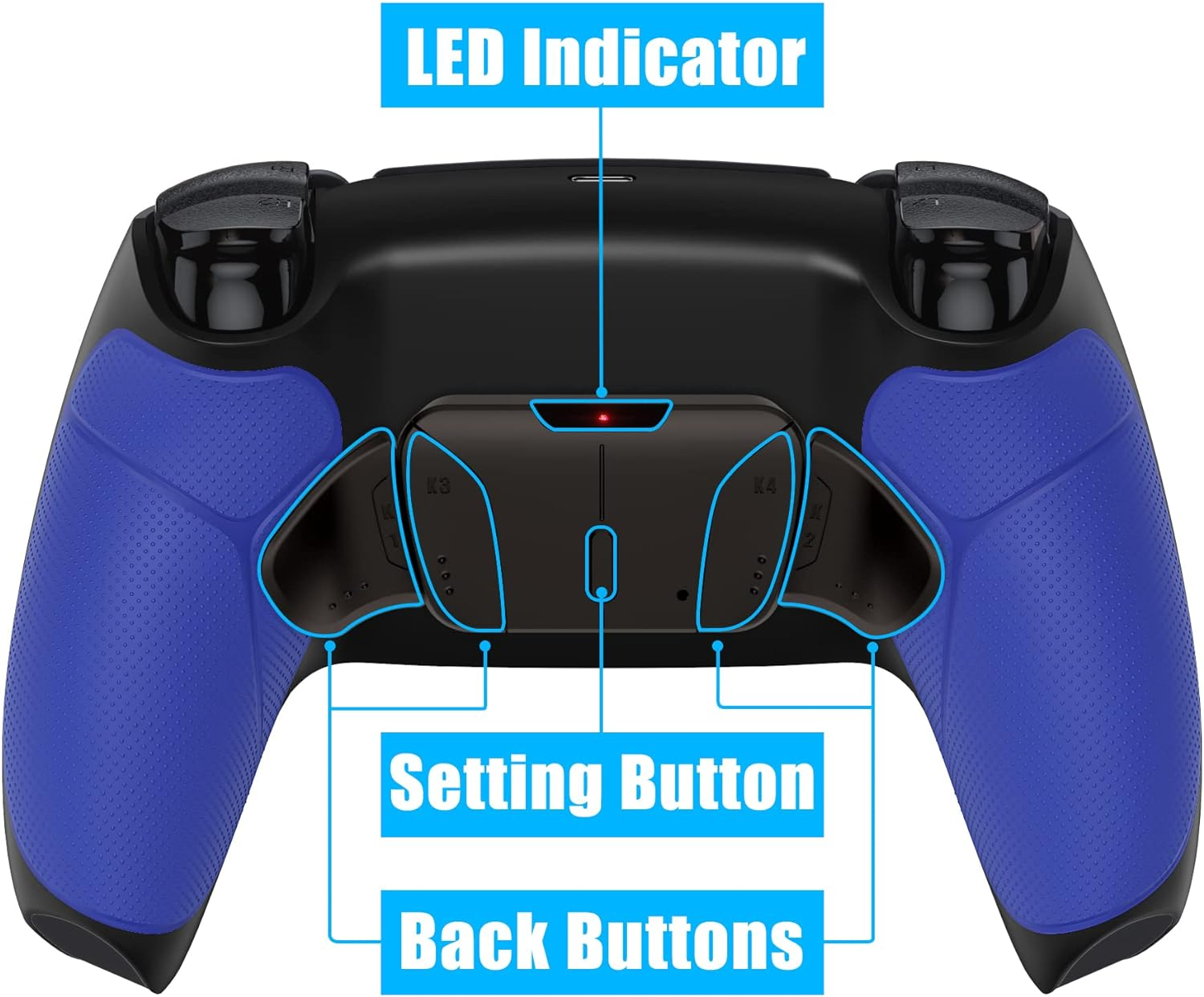 Extremerate Real Metal Buttons RMB RISE4 V3 Remap Kit for PS5 Controller BDM-030 040 050, Redesigned Blue Rubberized Grip Black Bottom Shell Upgrade Board 4 Back Paddles Attachment for PS5 Controller - Blue image number 5