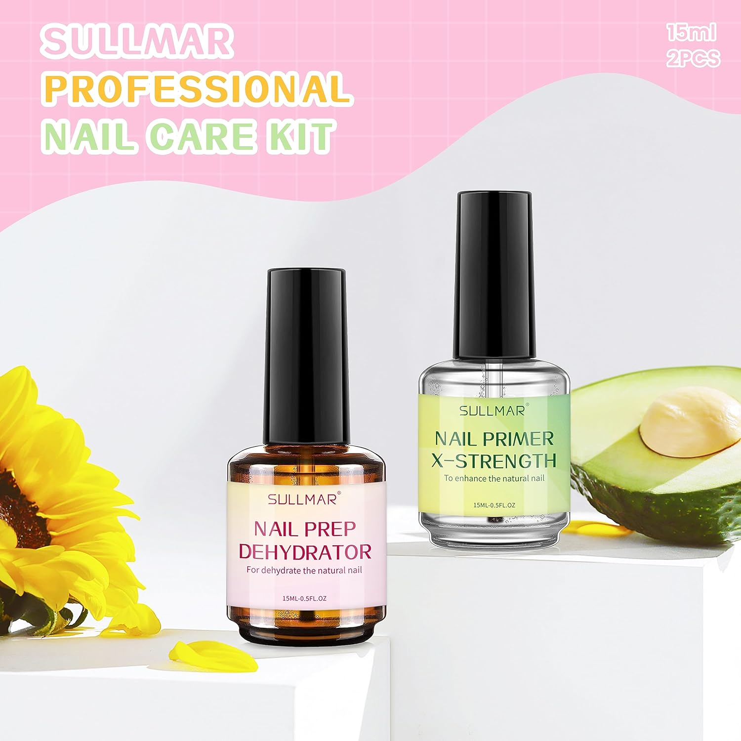 SULLMAR Nail Prep Dehydrator & Nail Primer X-Strength Kit, 2Pcs Nail Dehydrator and Primer Profession Nail System Enhance Nail Bonding Nail Primer and Dehydrator for Acrylic Nails image number 1