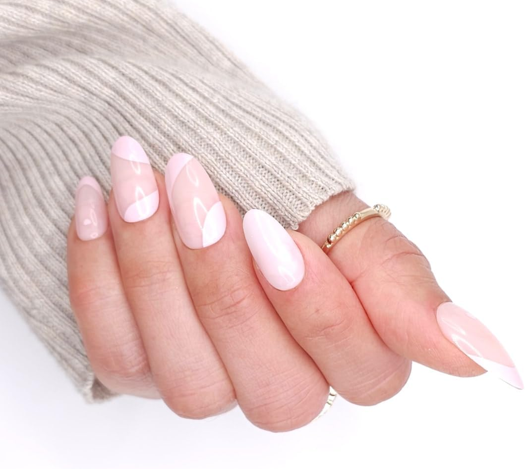 NKA PRESS on NAILS KIT - FALSE FAKE ACRYLIC NAILS - PREMIUM 28PC DIY ALL INCLUSIVE REUSABLE COTTON CANDY PINK PRESS on NAIL image number 3