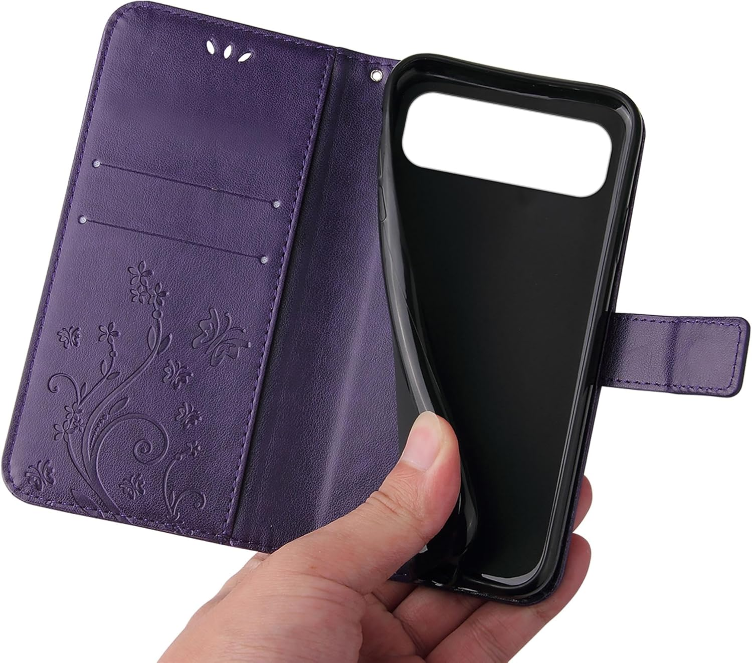 LBH Mobile Phone Case Compatible with Apple Iphone 17 Air Case Butterfly Flowers Flower Stand Function Protective Case Magnetic All-Round Protection 360 Degree Flip Case Cover Purple image number 5