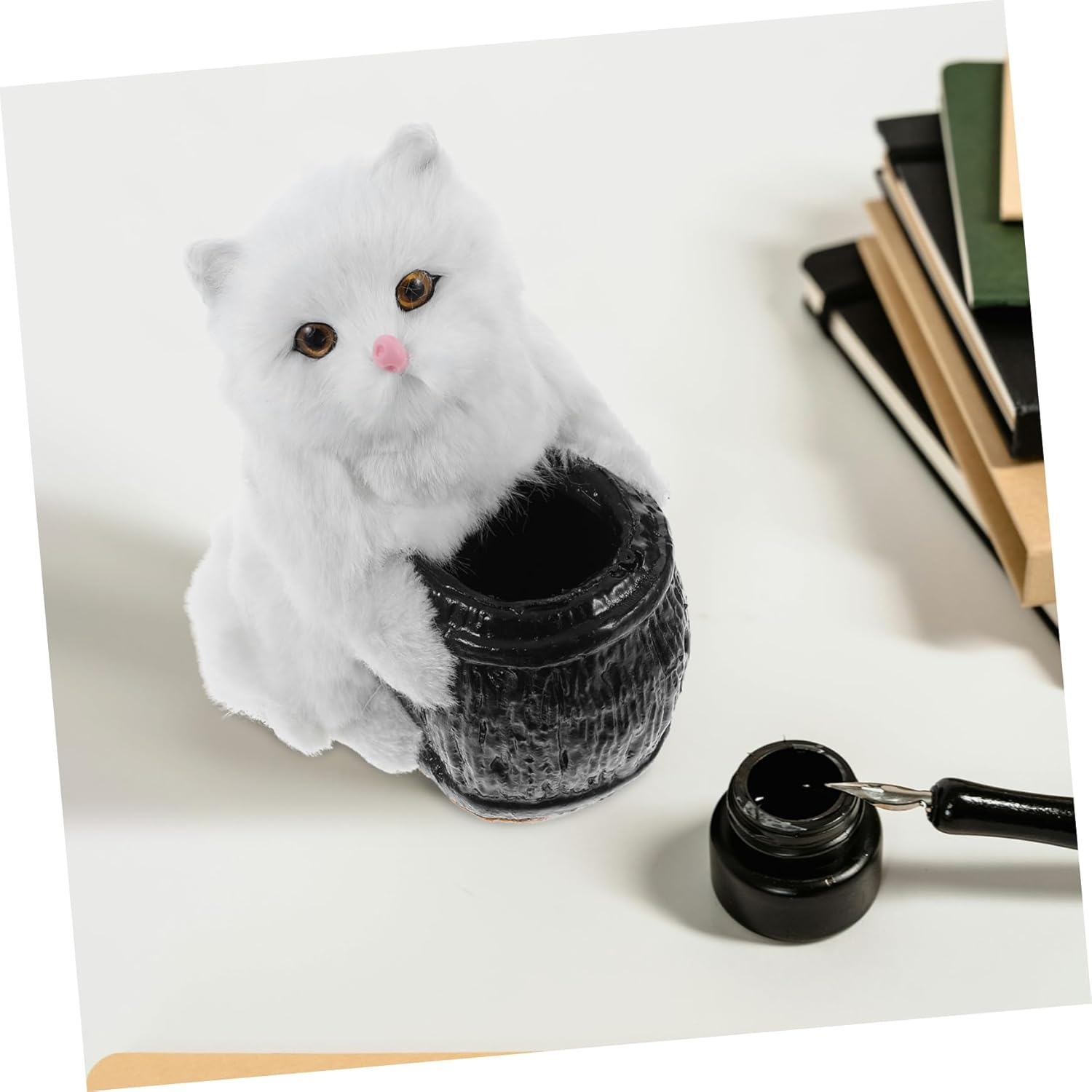 HYTROVE Cute Cat Plush Toy Pen Holder Desk Organizer Multifunctional Decorative Animal Storage Lifelike Design for Home Office for Cat image number 1