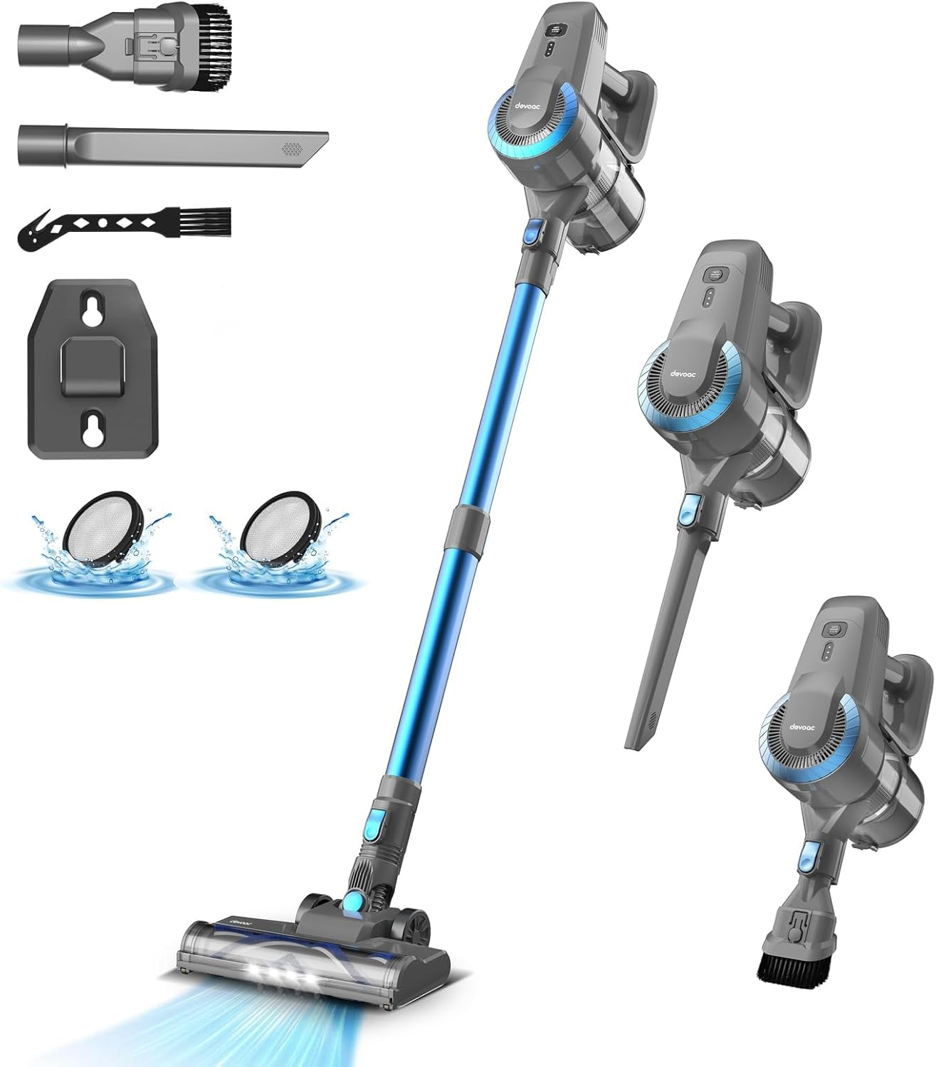DEVOAC Cordless Vacuum Cleaner, 6 in 1 Ultra-Lightweight Stick Vacuum, 2200Mah Battery up to 40Mins Runtime, Powerful Handheld Vacuum for Hard Floor Carpet Pet Hair Home