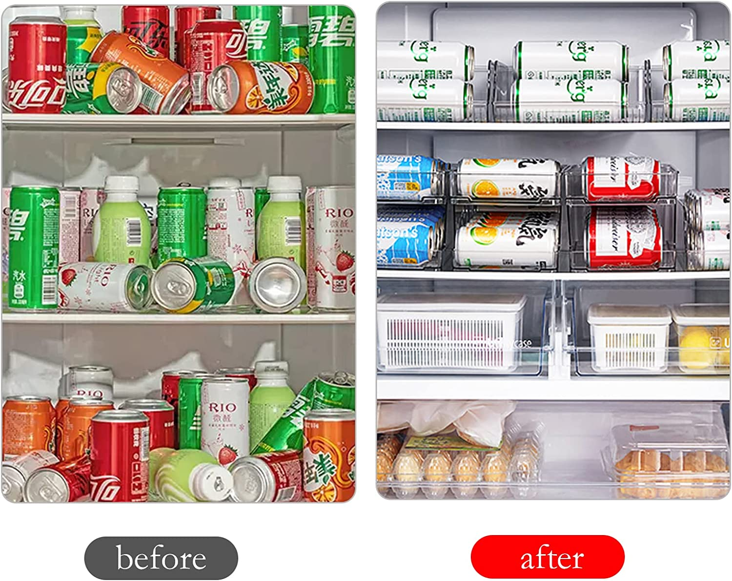 Fridge Rolling Can Dispenser 2-Tier Beer Can Organiser Soda Can Dispenser for Fridge Kitchen,Beer Rack for Kitchen Cupboard Pantry Cabinets Refrigerator Freezer Organisation image number 6